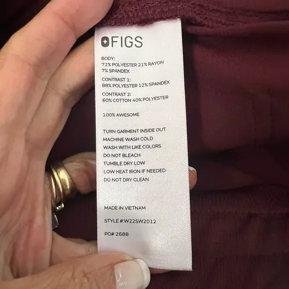 Figs Women's Drawstring Waist Zamora Jogger Scrub Pant Size Large Burgundy - Picture 8 of 14